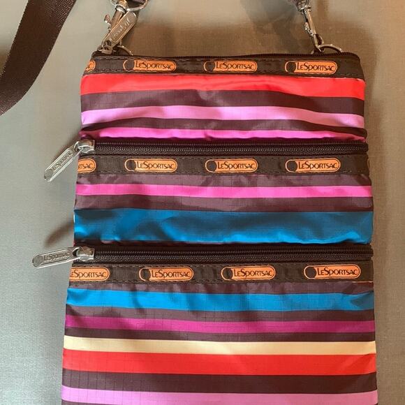 LeSportsac Crossbody Bag Multicolor Stripes Zippered Pockets - Picture 1 of 7
